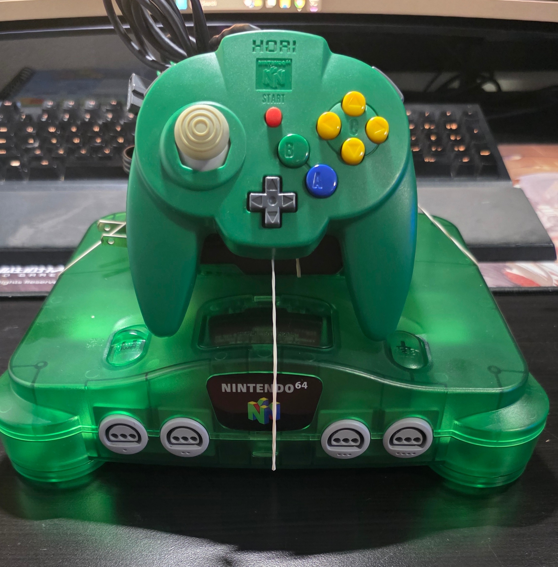 Nintendo 64 N64 Translucent Green Reshell Bundle w/ HORI Pad Mini Controller — photo 1 of 16