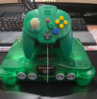 Nintendo 64 N64 Translucent Green Reshell Bundle w/ HORI Pad Mini Controller