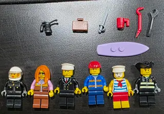 LEGO City Minifigure Lot of 7 w/ Accessories Police Pilot Sailor Octan Driver